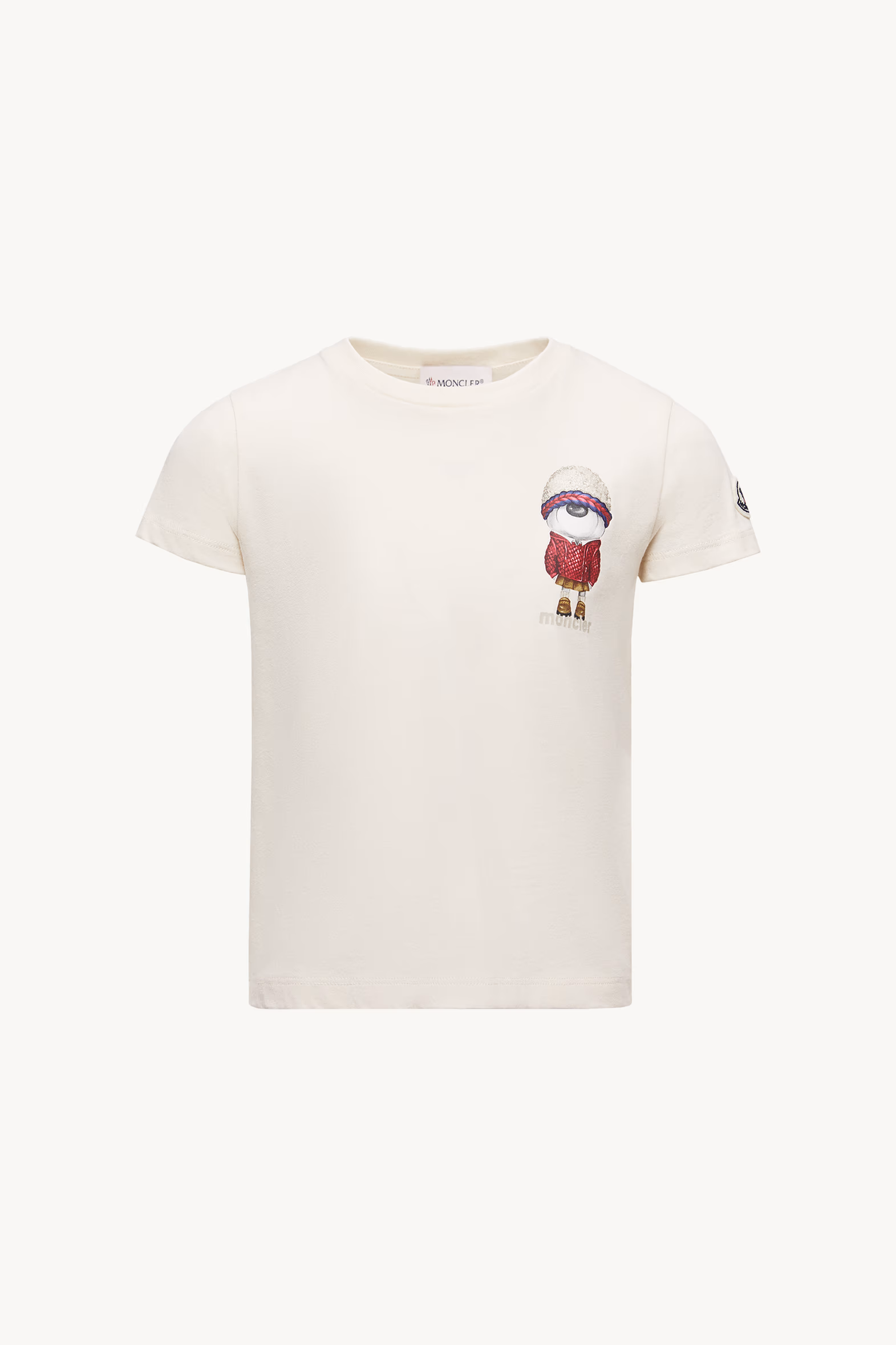 Teddy Bear Motif Cotton T-Shirt Girl White Ivory Moncler 0